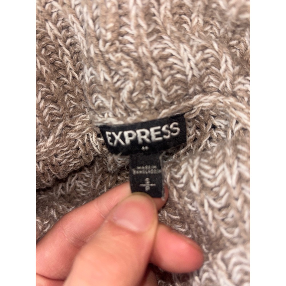 Express Womens Marled Tan Ribbed Turtleneck Sweater Size Small Relaxed Fit - Picture 3 of 10